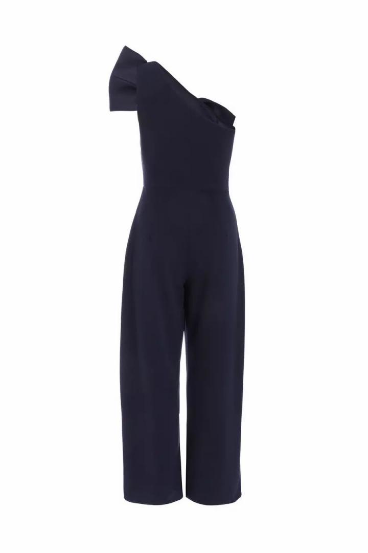 QUIZ Jumpsuits Womens Navy Shoulder Bow Palazzo Jumpsuit Worldinvestorgroup